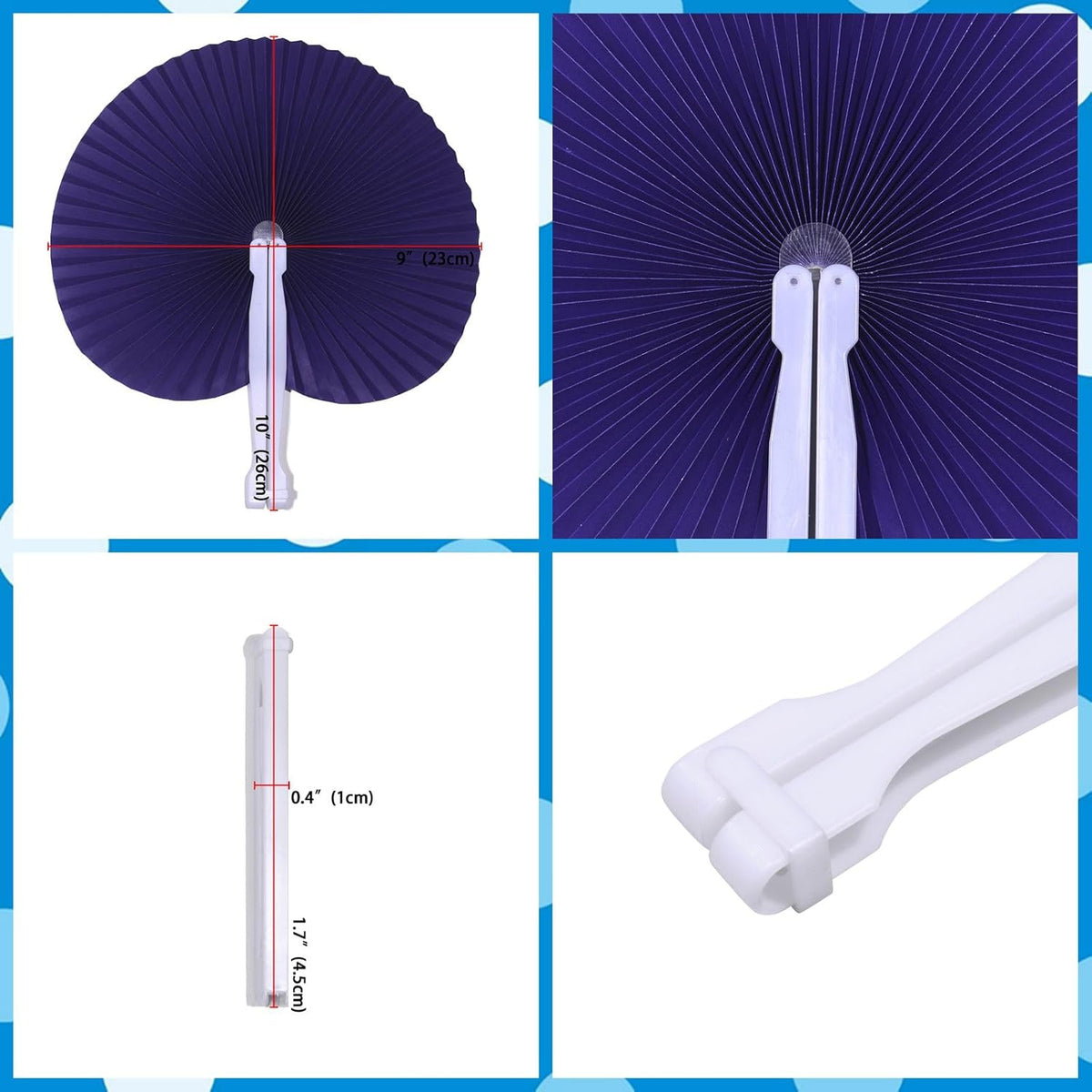 12 Packs Decorative Paper Folding Hand Fans Handheld,Purle Round Foldable Wedding Fans Chinese and