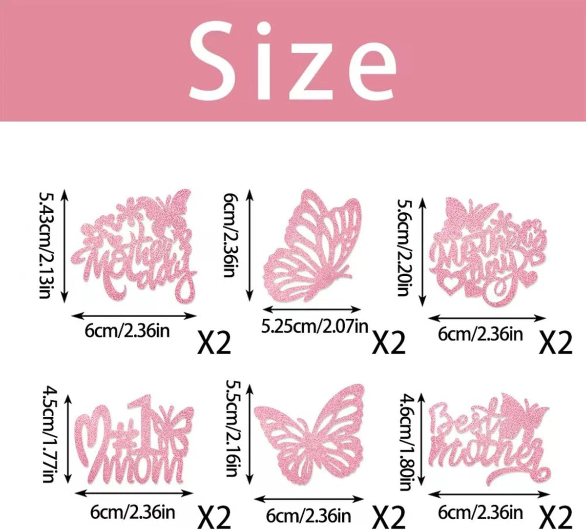 12Pcs Birthday Cupcake Toppers,Pink Glitter Cake Toppers Butterfly Cupcake Picks for Coquette Theme