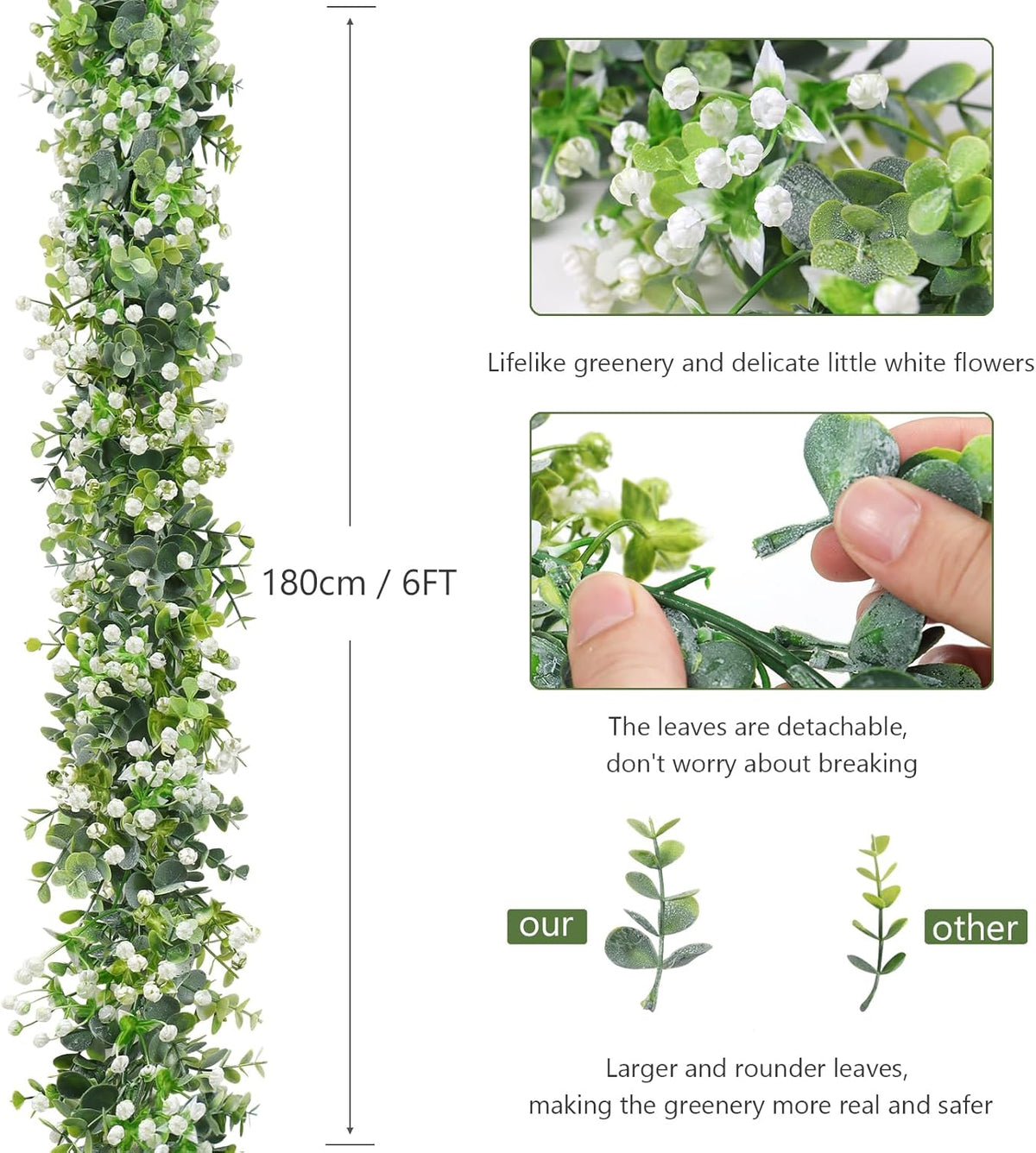 SOMYTING Artificial Eucalyptus Garland 2 Packs 6Ft Faux Eucalyptus Garlands Eucalyptus Leaves Table