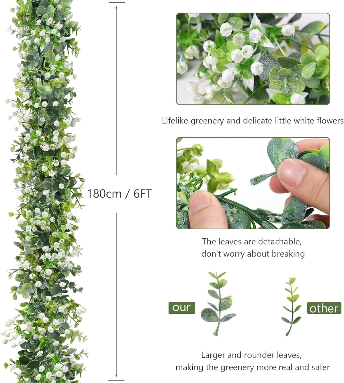 SOMYTING Artificial Eucalyptus Garland 4 Packs 6Ft Faux Eucalyptus Garlands Eucalyptus Leaves Table