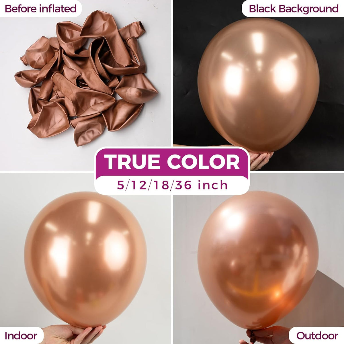 Bezente Rose Gold Metallic Chrome Balloons, 100 Pack 12 inch Rose Gold Latex Round Helium Balloons