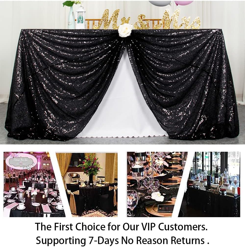 ShinyBeauty Sequin Tablecloth Black 72''x72'' Square Black Glitter Table Cover for Parties Wedding