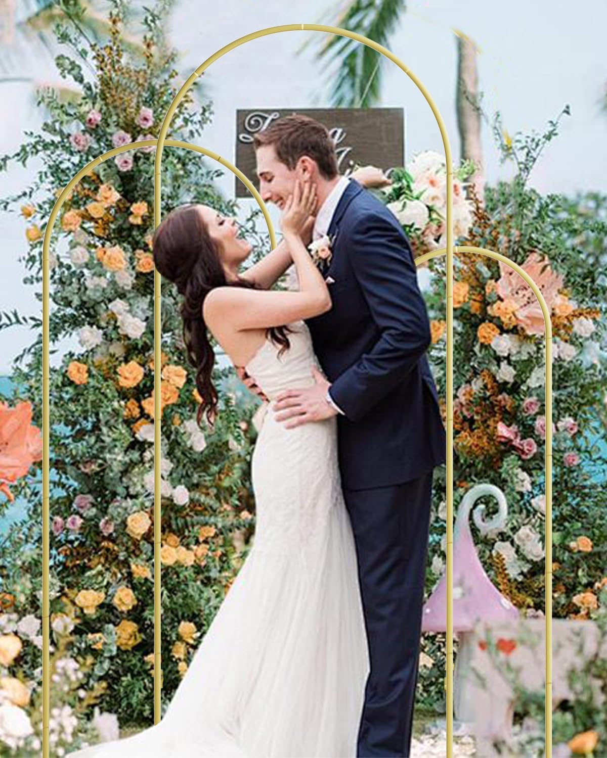 Wedding Arch Set of 3, Gold Metal Arch Backdrop Stand, Balloon Arch Stand Wedding Arch Frame for