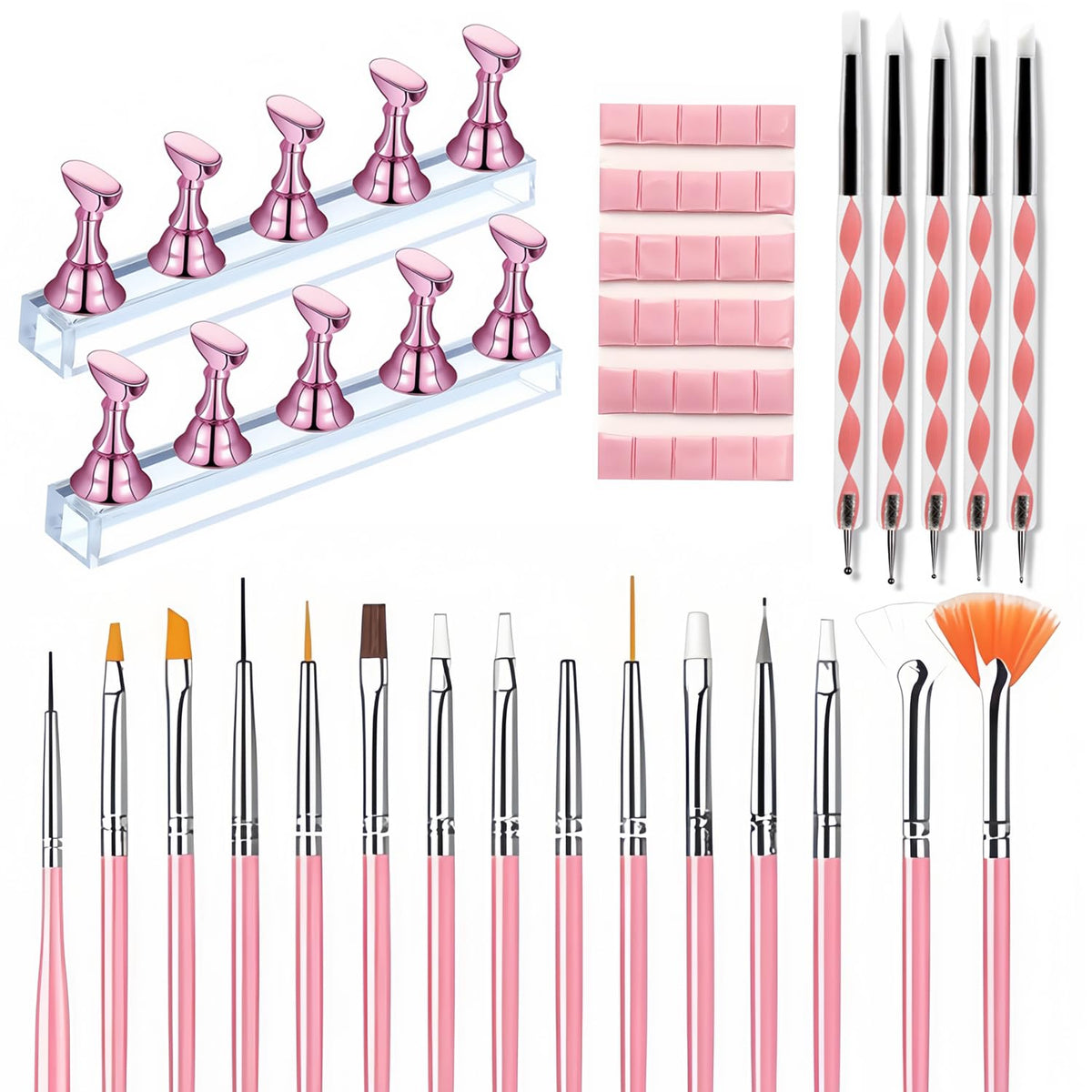 Nail Art Tools Set – 15 Nail Art Brushes + 5 Dotting Pens with Nail Stand Holder – Professional