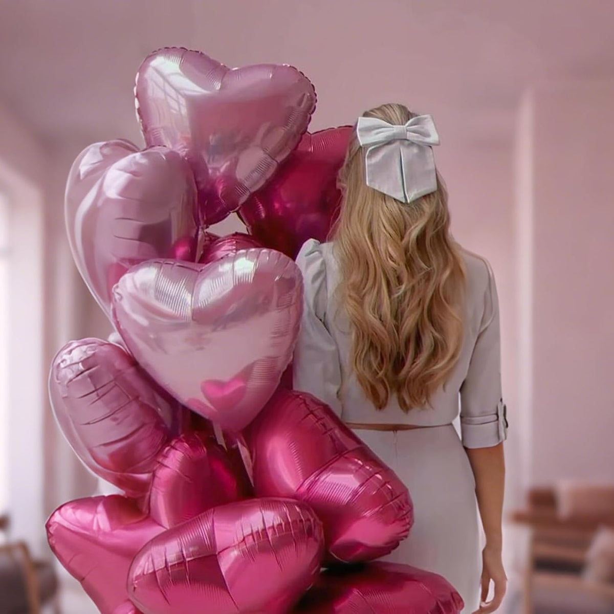Pink Heart Balloons, 18 Inch Light Pink Heart Shape Balloons, 12PCS Rose Red and Hot Pink Helium