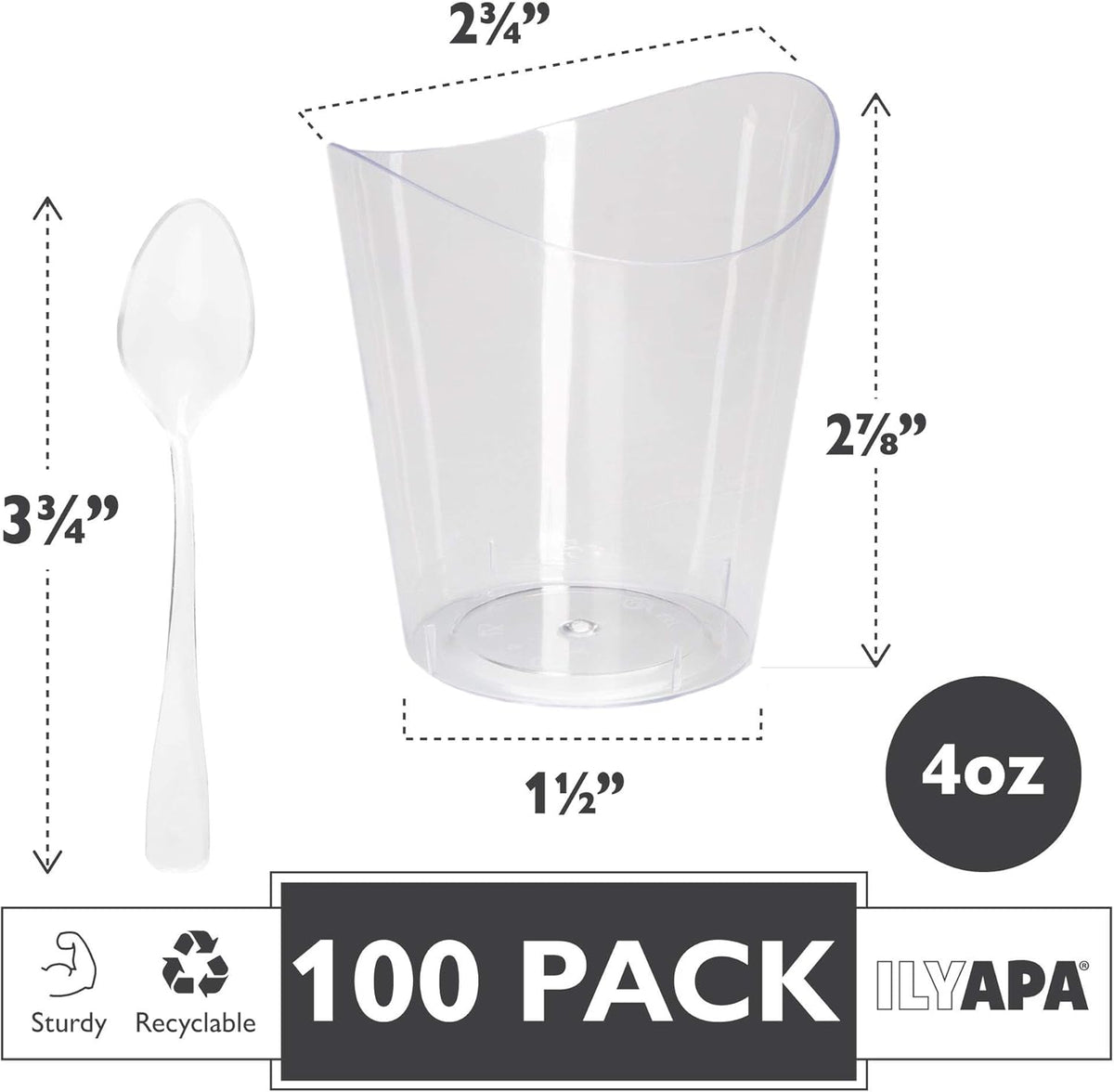 Ilyapa 4oz Plastic Dessert Cups - 100 Pack Mini Dessert Cups with Spoons - Clear Reusable Small
