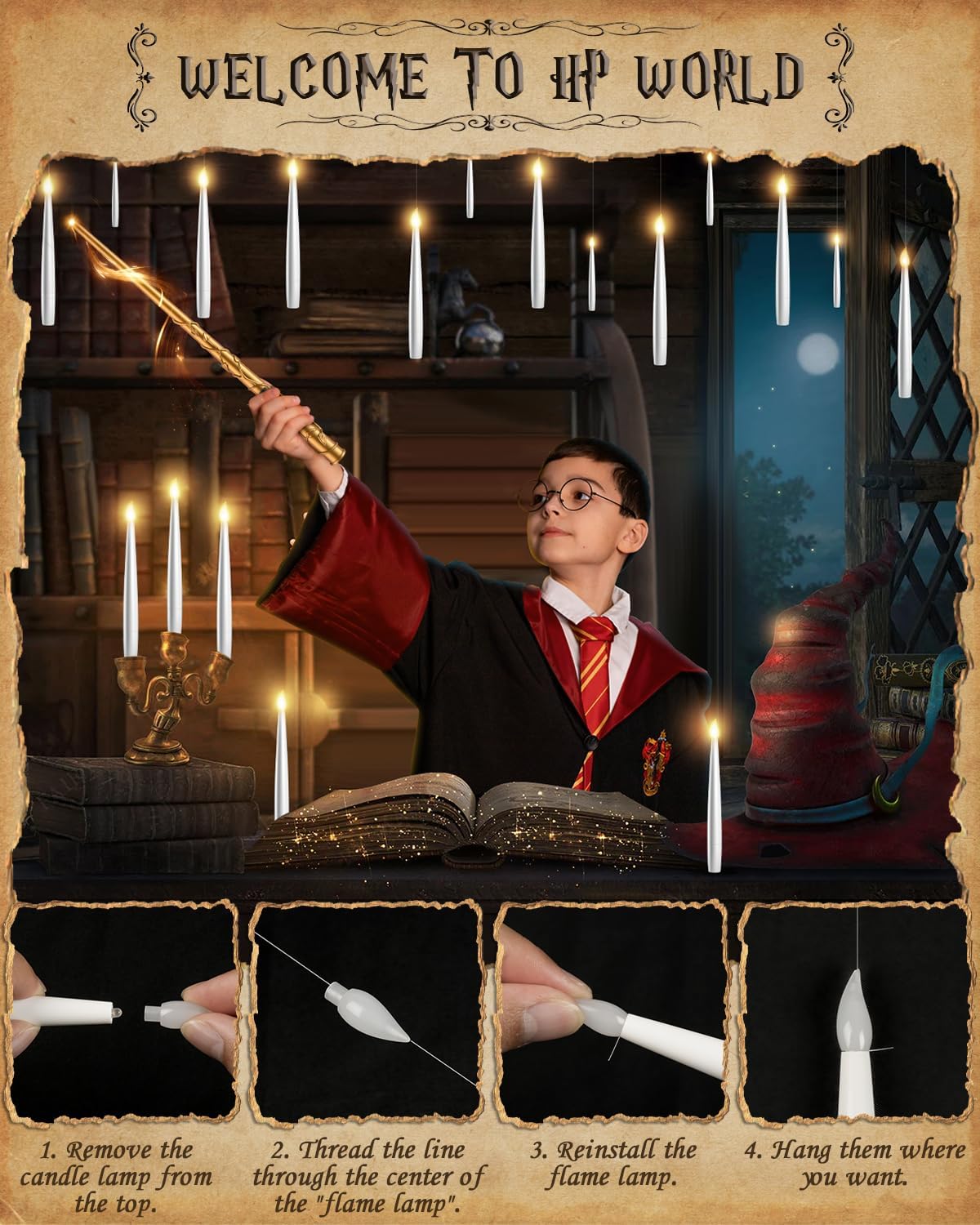 Floating Candles with Wand - 12 Pack Halloween Decorations Magic Flameless Candles Flickering Warm