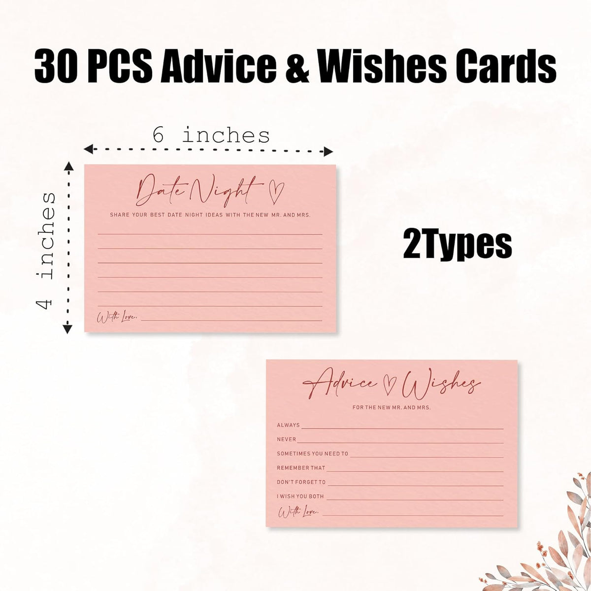 Advice & Wishes Card Set - Minimalism Pink - 15 Advice & Wishes Cards & 15 Date Night Cards Cards