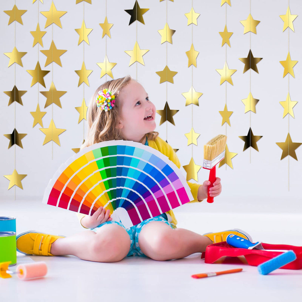 Patelai 130 ft Star Garland Banner Decor,Gold