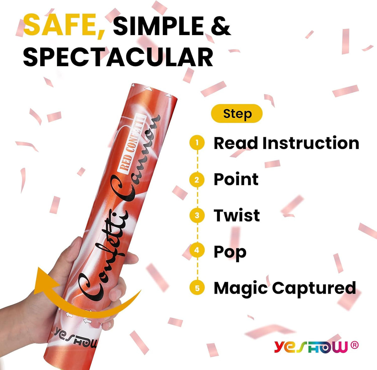 Confetti Cannon Party Poppers Shooters Red,YESHOW Confetti Bomb Blaster(6 pack) for Birthday