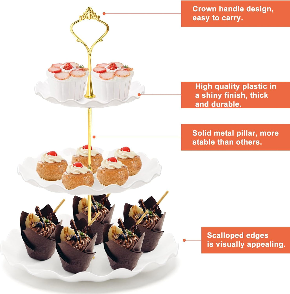 Coitak 3 Tier Cupcake Stand, Plastic Tiered Serving Stand, Dessert Tower Tray for Tea Party, Baby