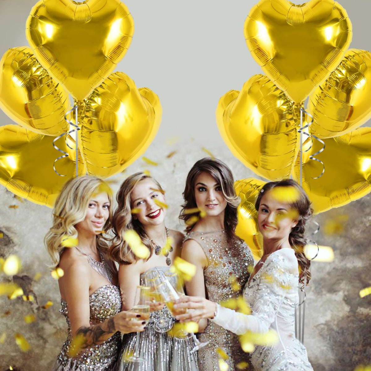 TONIFUL 30Pcs 18 Inch Gold Heart Balloons Gold Heart Shape Foil Mylar Balloons Decoration for