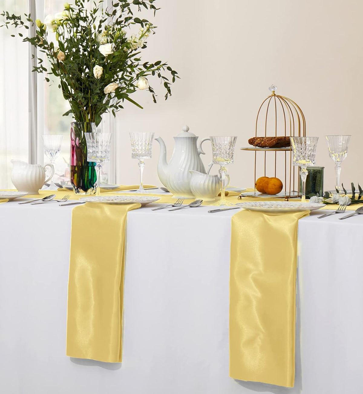 Horbaunal 16 Pack Gold Satin Napkins 20 x 20 Inch, Square Soft Table Dinner Napkins, Silky Cloth
