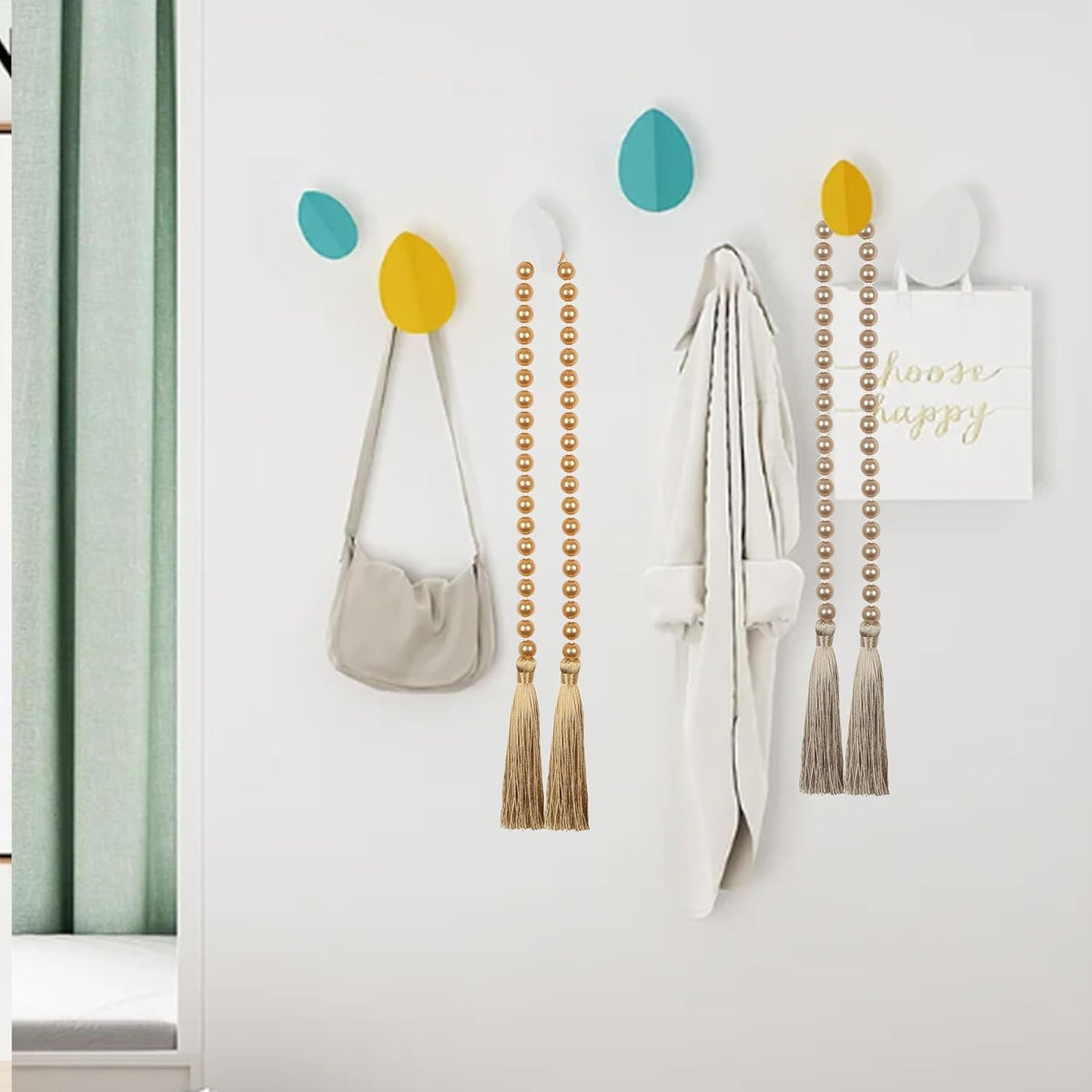 Fenghuangwu 34 Inch Pearl Glass Bead Garland with Tassels - Elegant Boho Table Decor, Fringe Wall