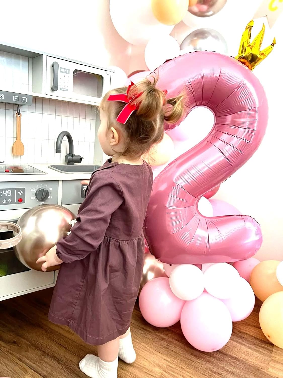 2026 Pink Crown 40 Inch Mylar Foil Number 6 Balloon, Birthday Balloons for 6 16 Boy Girl Party