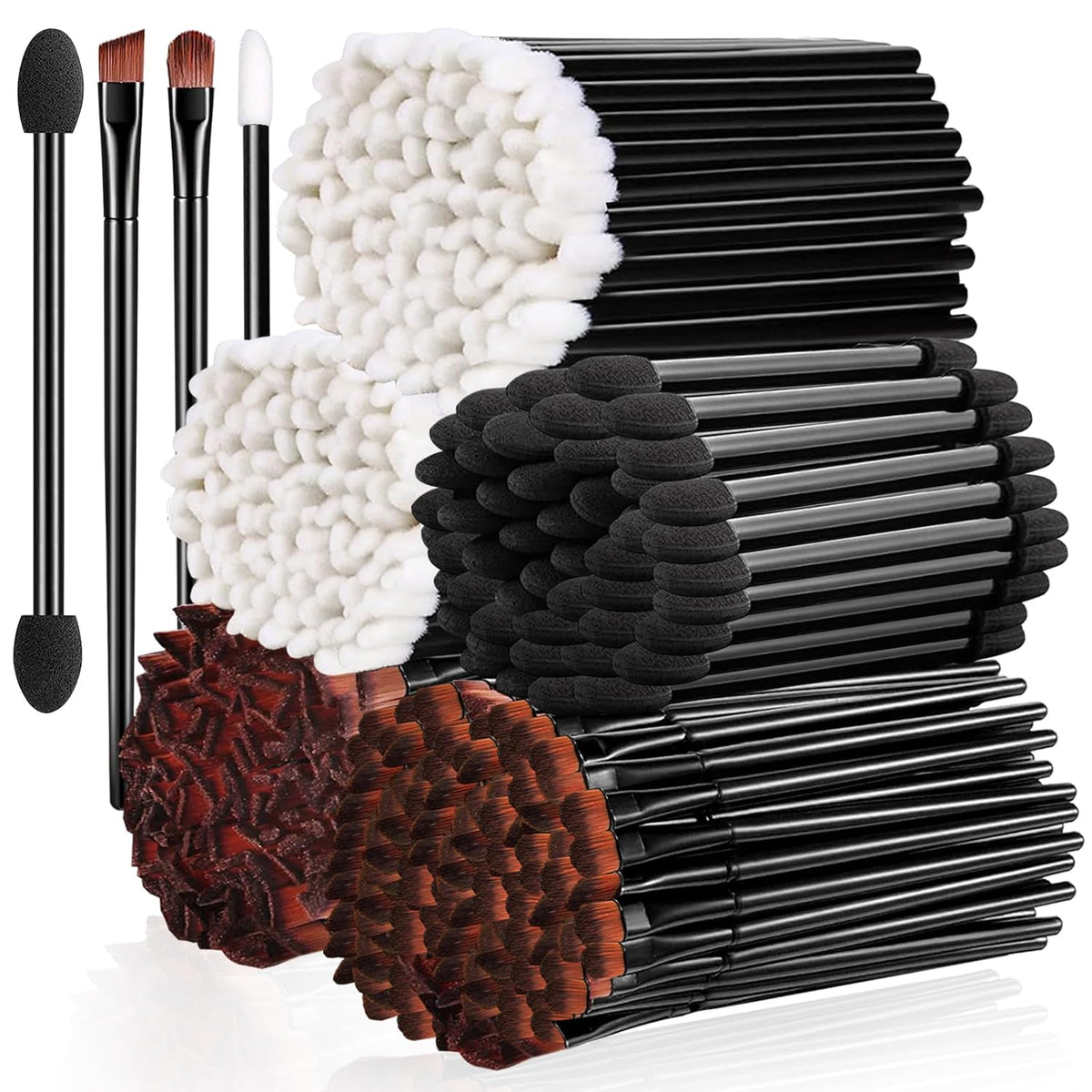 AUHOKY 250Pcs Disposable Eyebrow Brush Set,100 Angled/Round Eyebrow Brushes, 100 Lip Brushes, 50