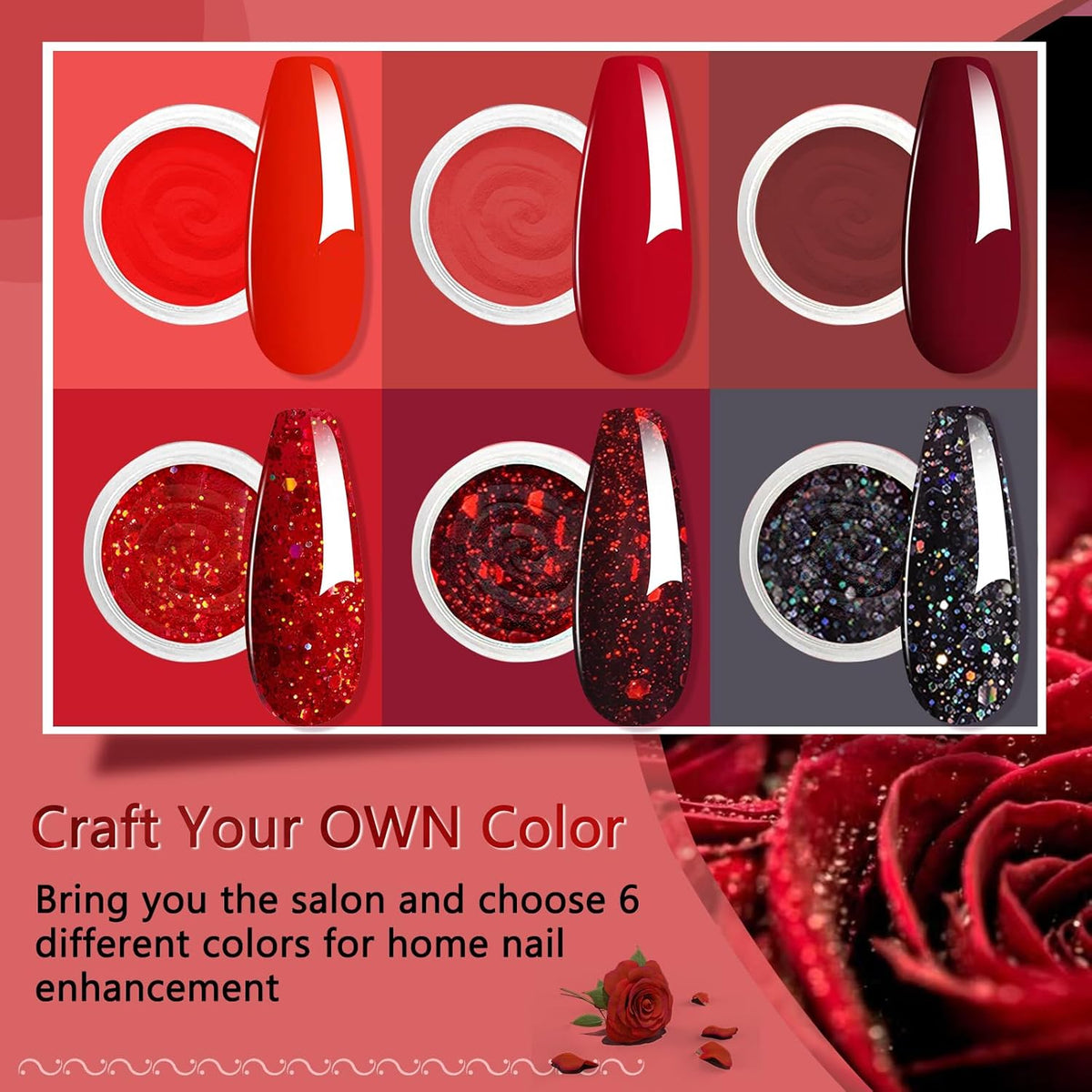 6 Colors Dip Powder Set, Red Black Holographic Glitter Christmas Dipping Powder Color Set, Glossy