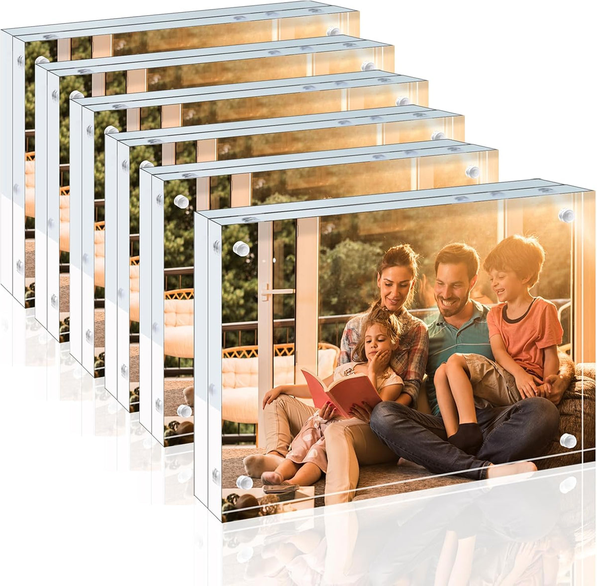 Egofine 4x6 Acrylic Frames 6 Pack, 20mm Thicker Frameless Clear Picture Frames, Double Sided