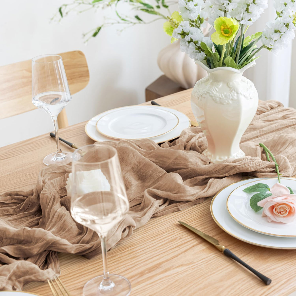 Asee'm 3pcs Cheesecloth Table Runner 120 Inches Long Nude Boho Gauze Cheese Cloth Runner 10FT
