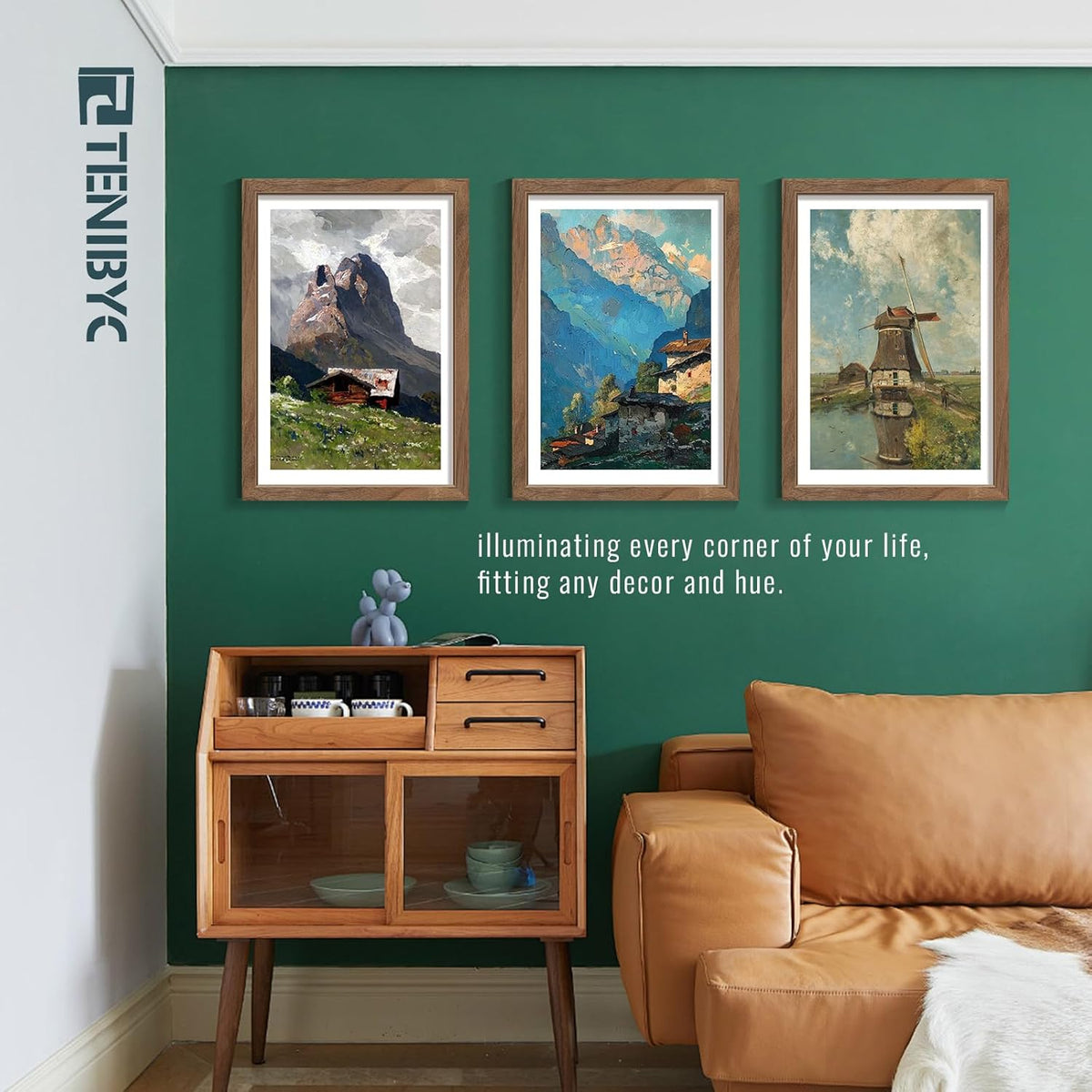 13x19 Picture Frame Set of 4, Textured Walnut Wood & HD Tempered Glass, Brown 19x13 Poster Frame