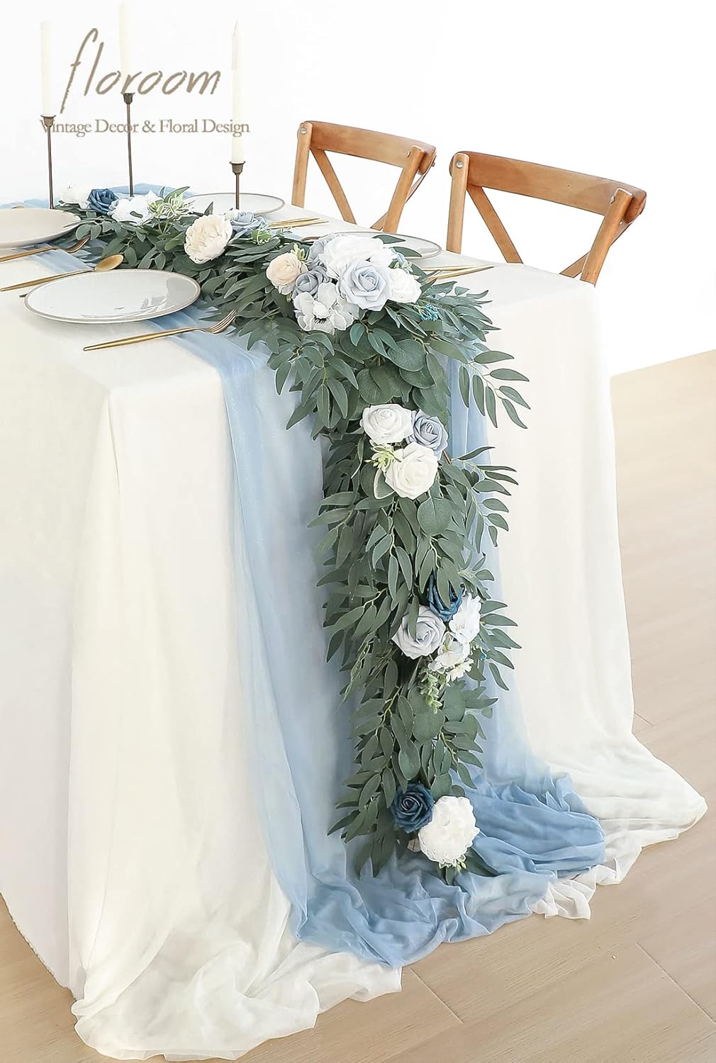 Floroom 6ft Artificial Eucalyptus Garland with Flowers Fake Greenery Faux Floral Vine Garland for
