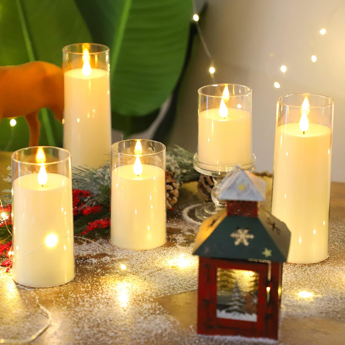 Fo32won Ivory White LED Flameless Pillar Candles Battery Operated with Remote and Timer, Pack of 5