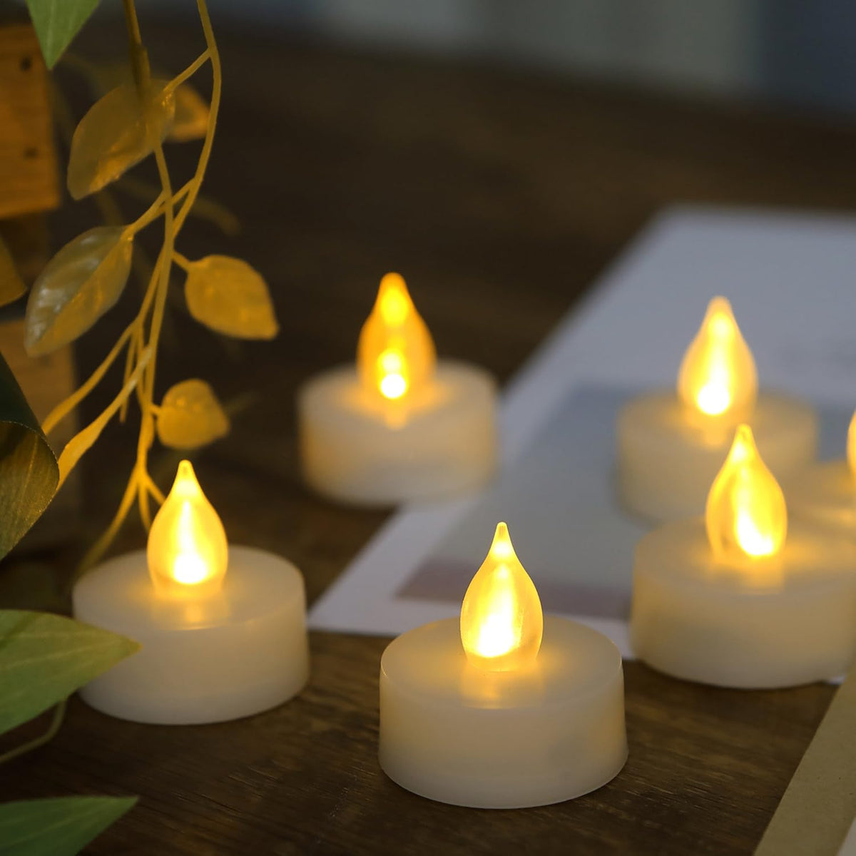12 Battery Operated Flameless LED Tea Lights with Timer Realistic Flickering Electric Tealight