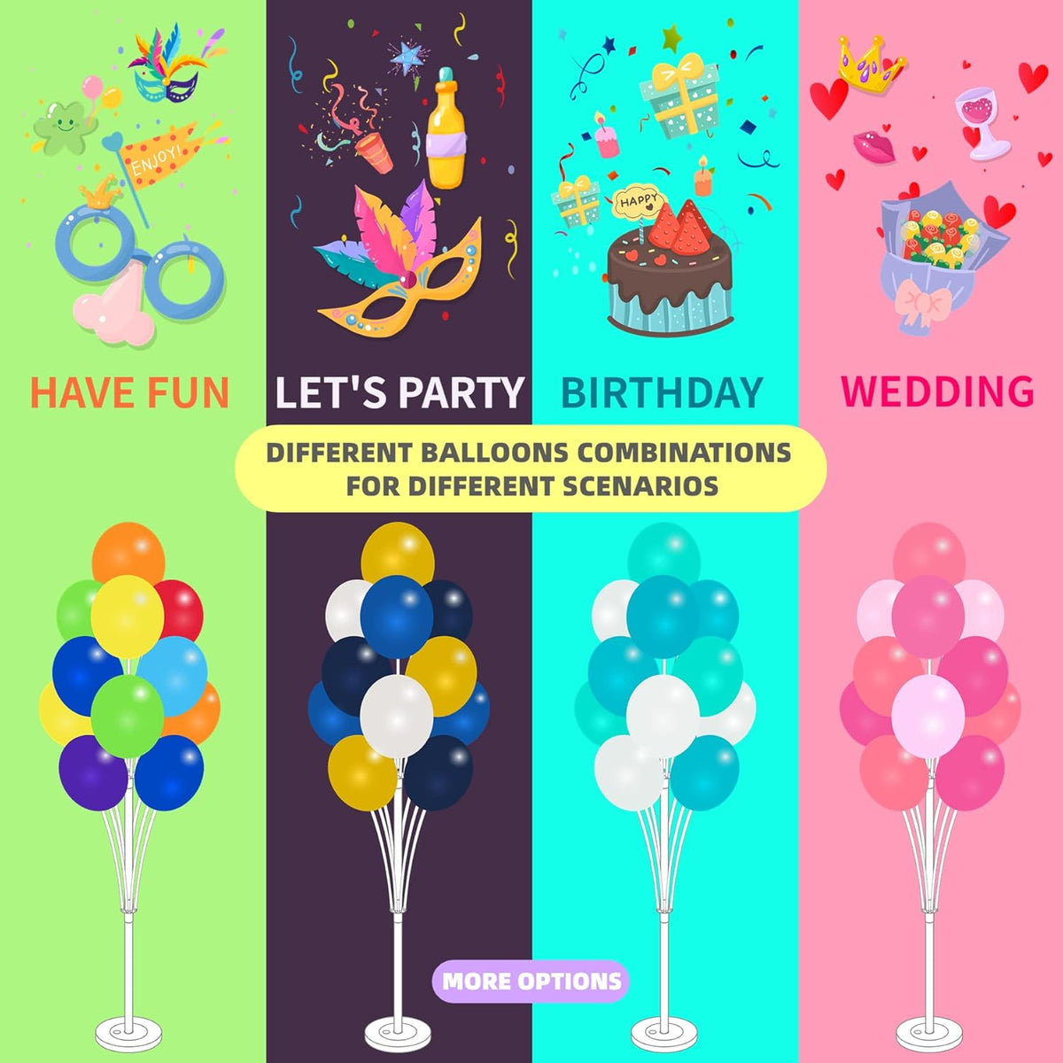 Balloon Column Kit Set of 2 With Balloons Included - Balloon Tower with Stand, Base, and