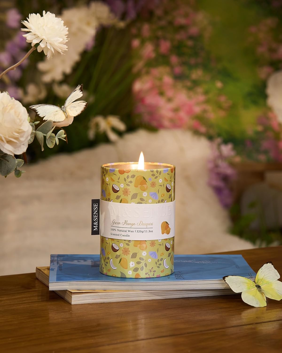 M&SENSE Green Mango Daiquiri Scented Candle, Medium Jar Candle 11.3oz Natural Soy Wax for Home