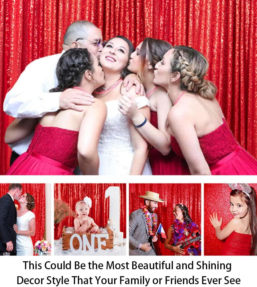ShinyBeauty Sparkling Red Sequin Fabric Photography Backdrop 5FTx10FT | Glitter Birthday Party