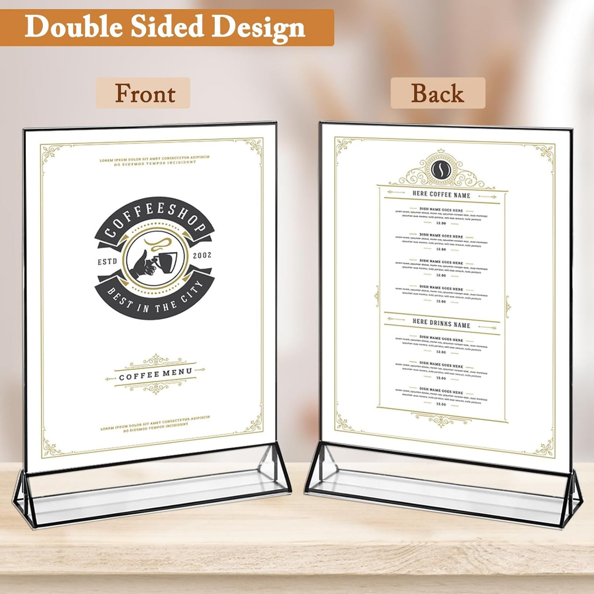 Floroom 6 Pack 8.5x11 Inch Clear Acrylic Sign Holders, Double-Sided Black Display Stand Picture
