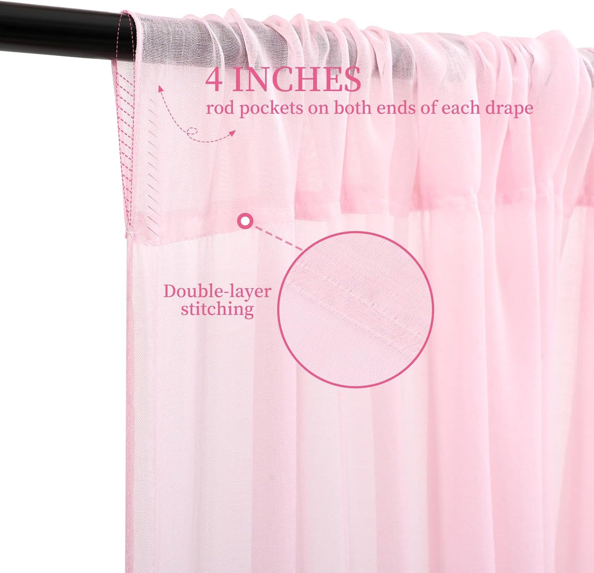 6 Panels Pink Ceiling Drapes for Wedding, 5ftx15ft Ceiling Drapes Cheesecloth Sheer Fabric Curtain