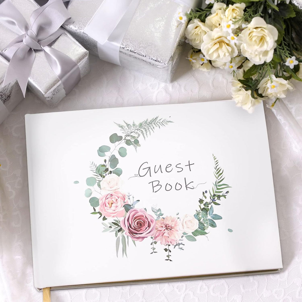 Vienrose Wedding Guest Book Registry Sign-in Book with 123 Blank Lined Pages Gilded Edges Hardcover