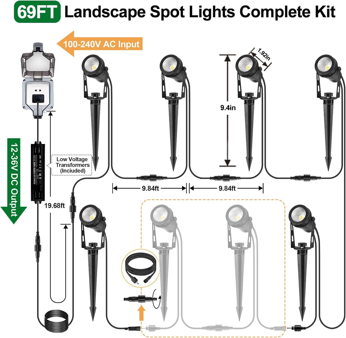 Low Voltage Landscape Lighting, 6 Pack Outdoor Spot Lights with Transformers, 12V Warm White