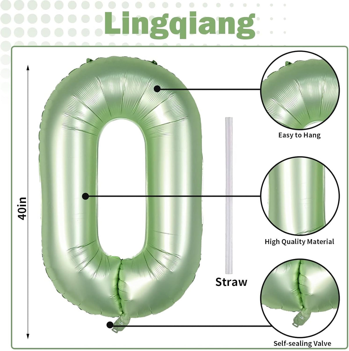 40 Inch Balloon Number 0 Sage Green, Large Foil Olive Green Number Balloons Set 0-9, Digital 0