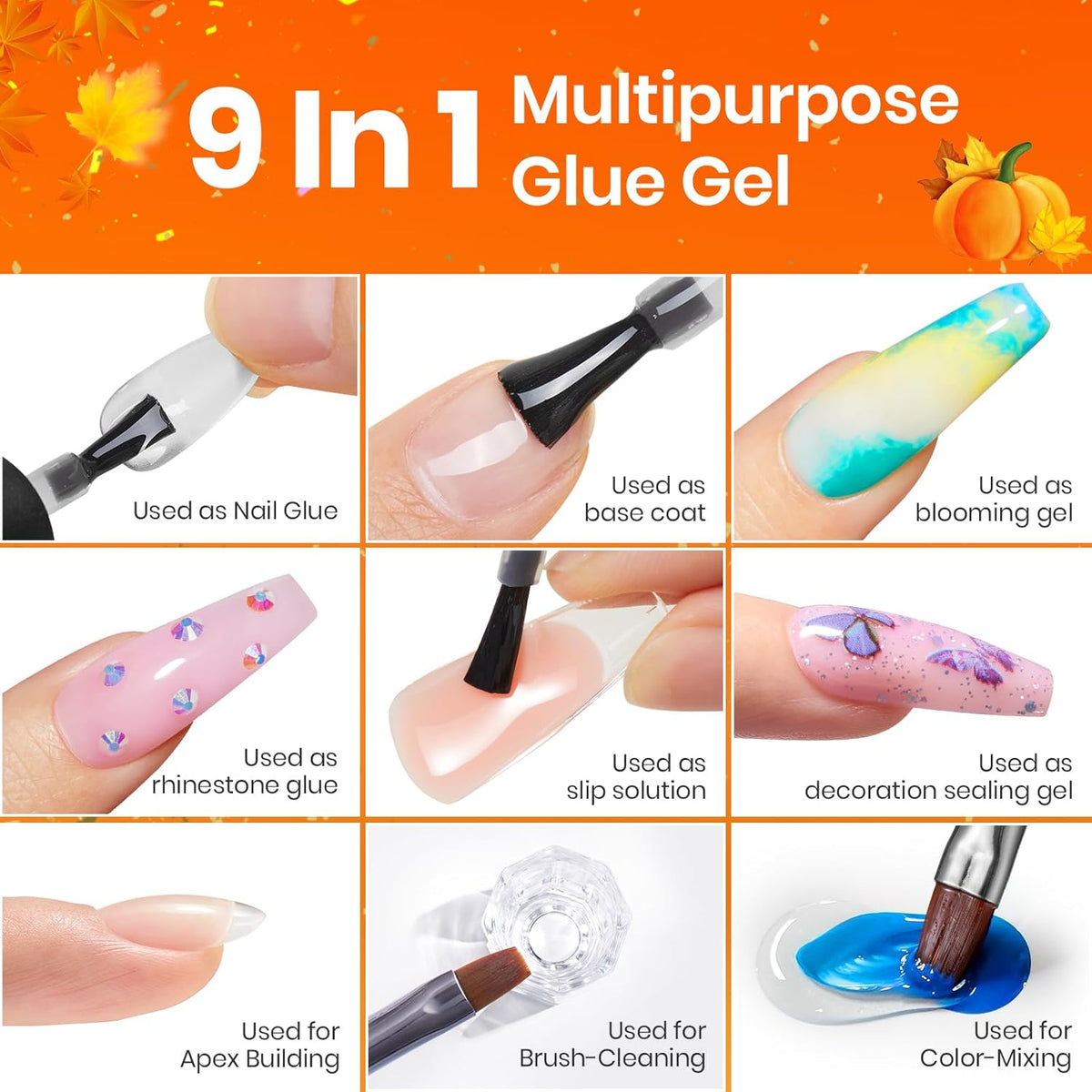 Beetles Gel Nail Extension Kit Almond Shape, Easy 9 in 1 Glue Uv Led Set Etch X Nail Tips Short