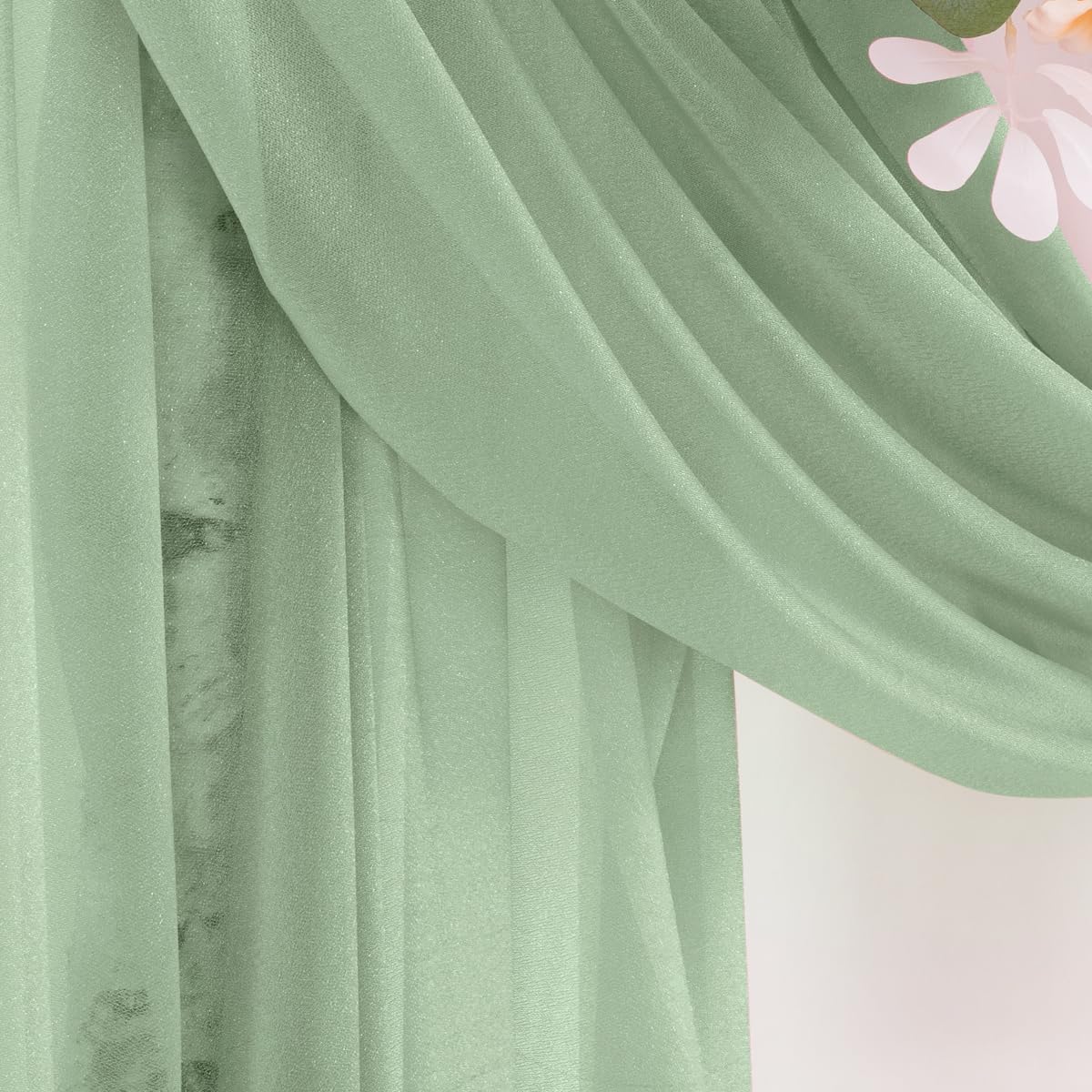 Sage Green Wedding Arch Draping Fabric 2 Panels 29" x 20 FT Wedding Drapes for Backdrop Sheer Green