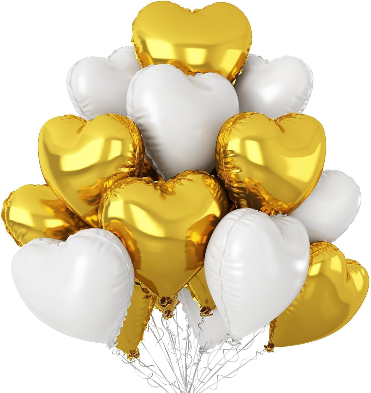 Gold White Heart Balloons,12Pcs 18 Inch Metallic Gold Cream Foil Love Heart Shaped Balloons for
