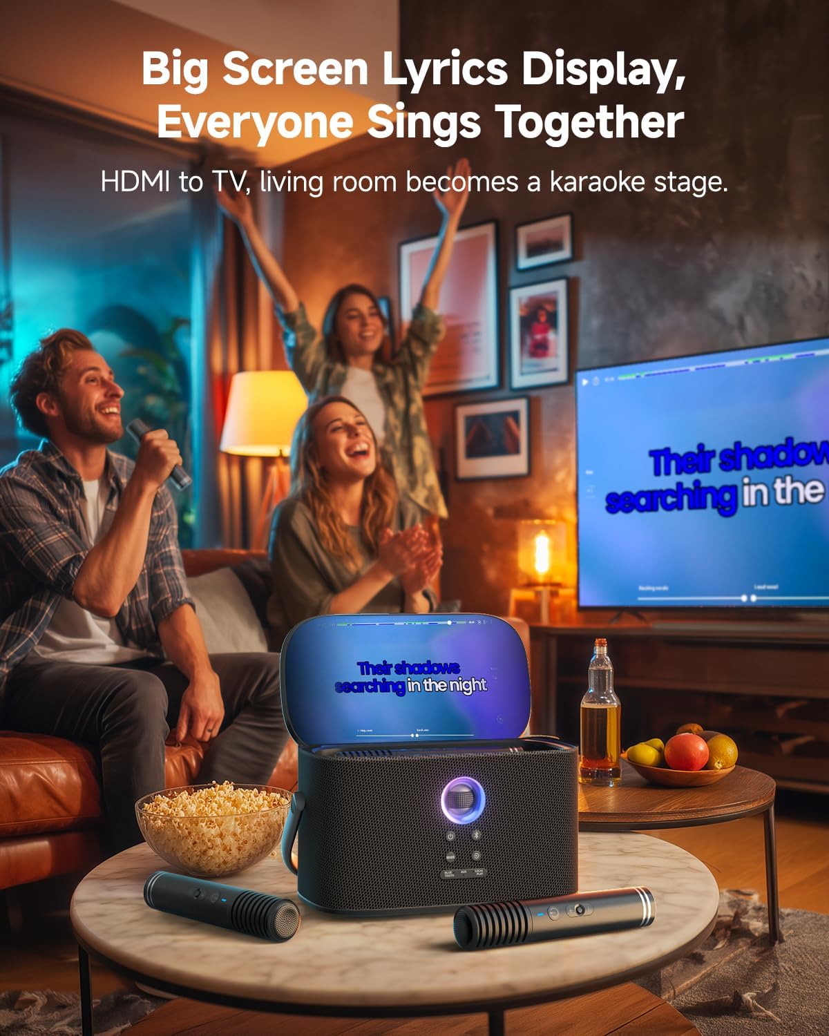 Ikarao Portable Karaoke Machine for Adults, Built-in Lyrics Display and Screen, 2 Self-Charging