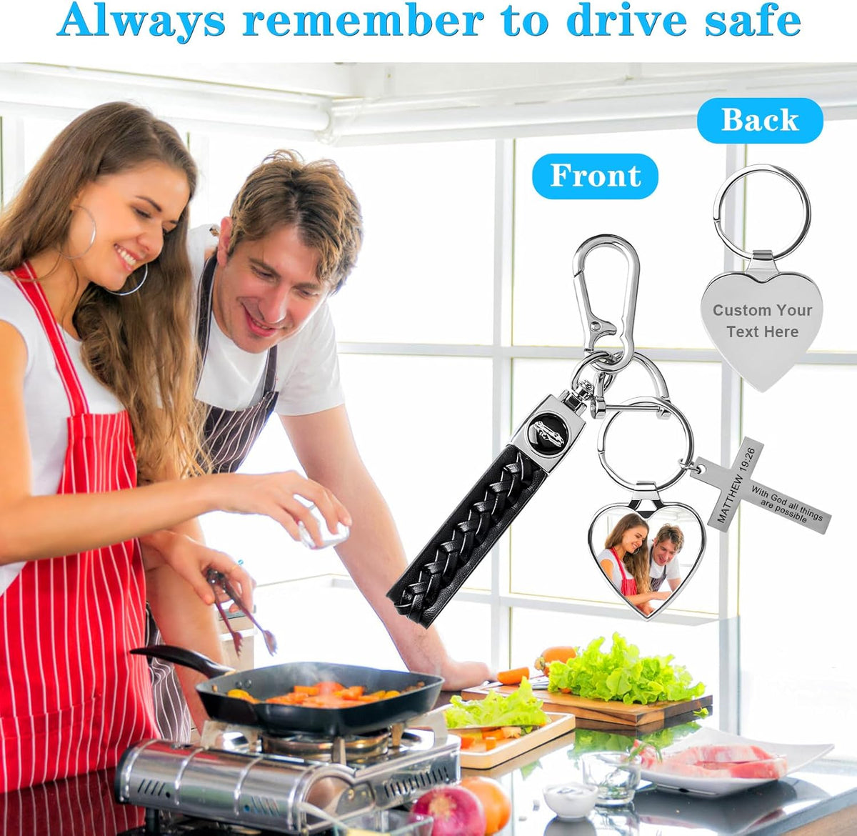 Double Side Custom Keychain with Picture Personalized Engraving Photo Text Customized Gifts for Men
