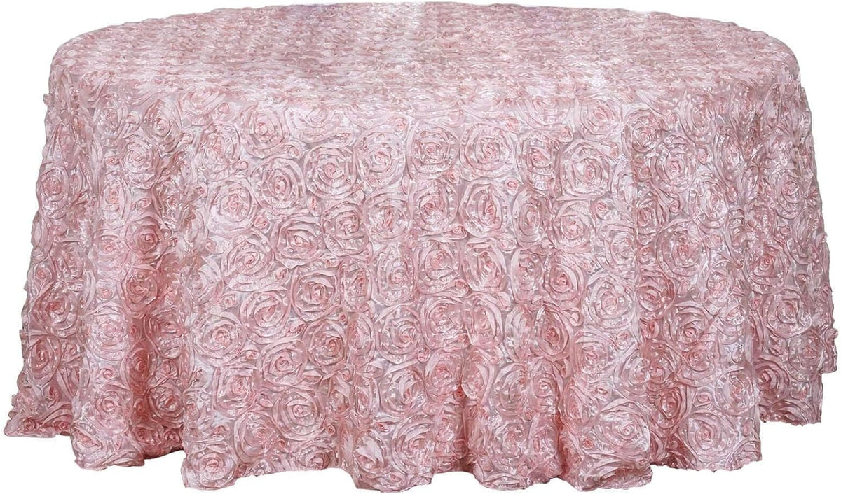 Efavormart 120" Wholesale Round Table Cover Blush Grandiose Rosette 3D Satin Tablecloth for Wedding