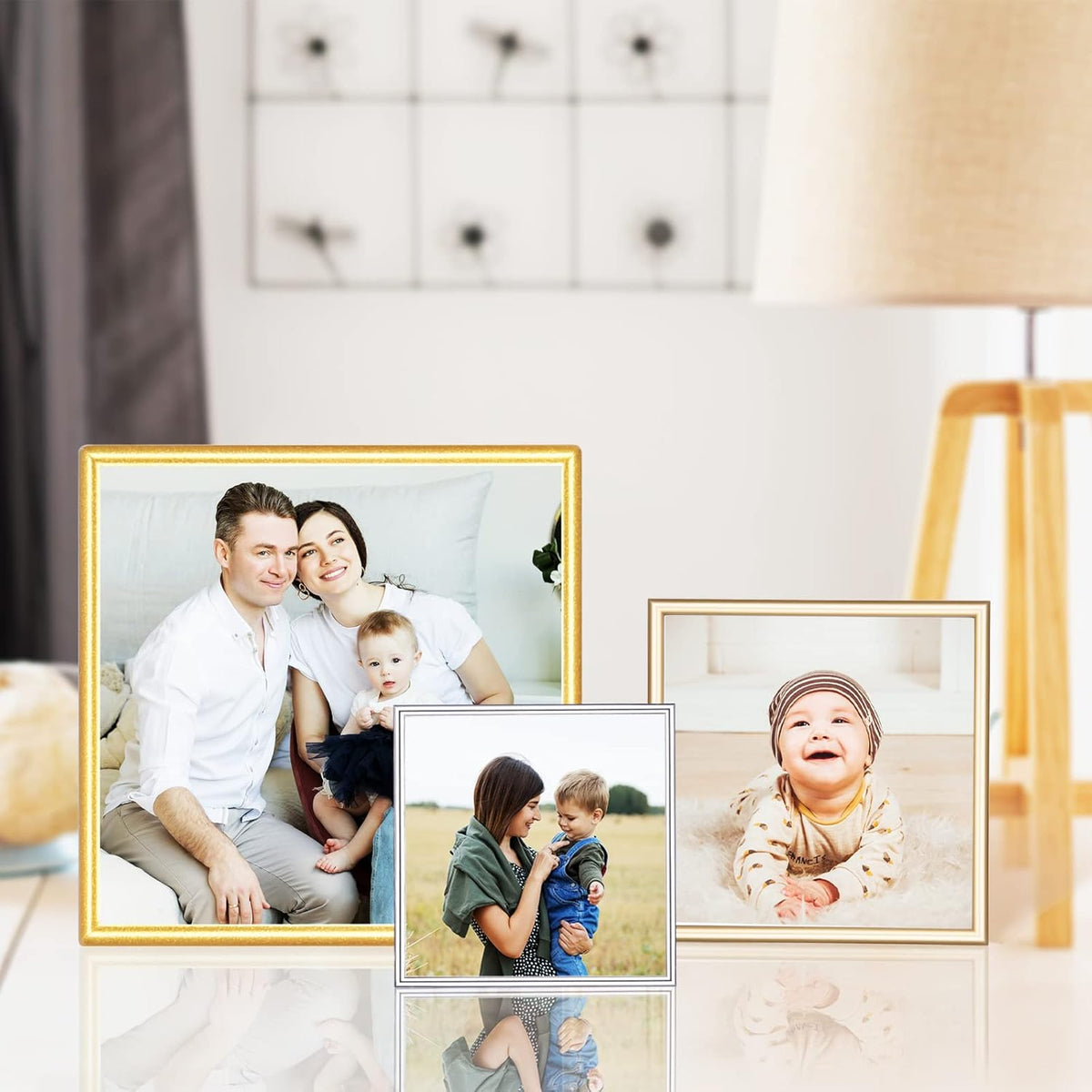5x5 Picture Frame Silver Brushed Modern Simple Thin Aluminum Metal Photo Frame with HD Real Glass