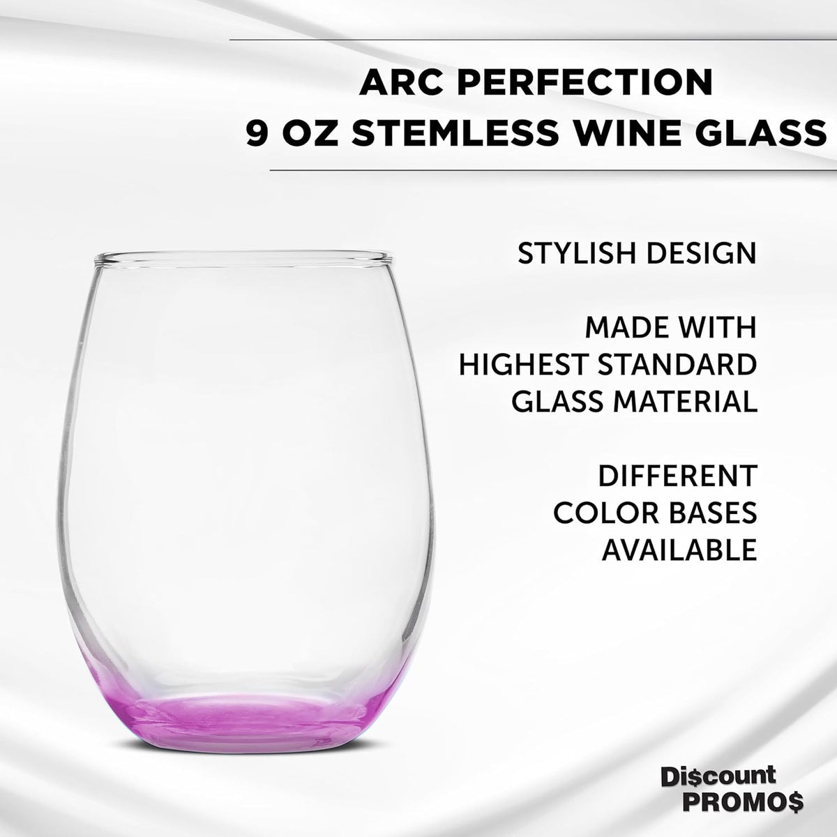 DISCOUNT PROMOS Stemless Wine Glass 9 oz. Set of 10, Bulk Pack - Great for Wedding Favors