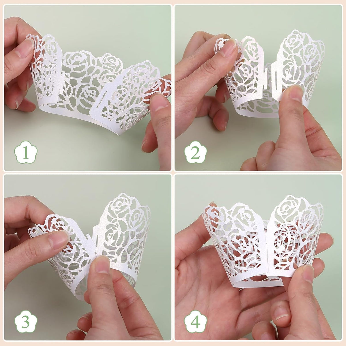 GWHOLE White Cupcake Wrappers, 50pcs Cupcake Liners with Rose Design Laser Cut Liners for Wedding