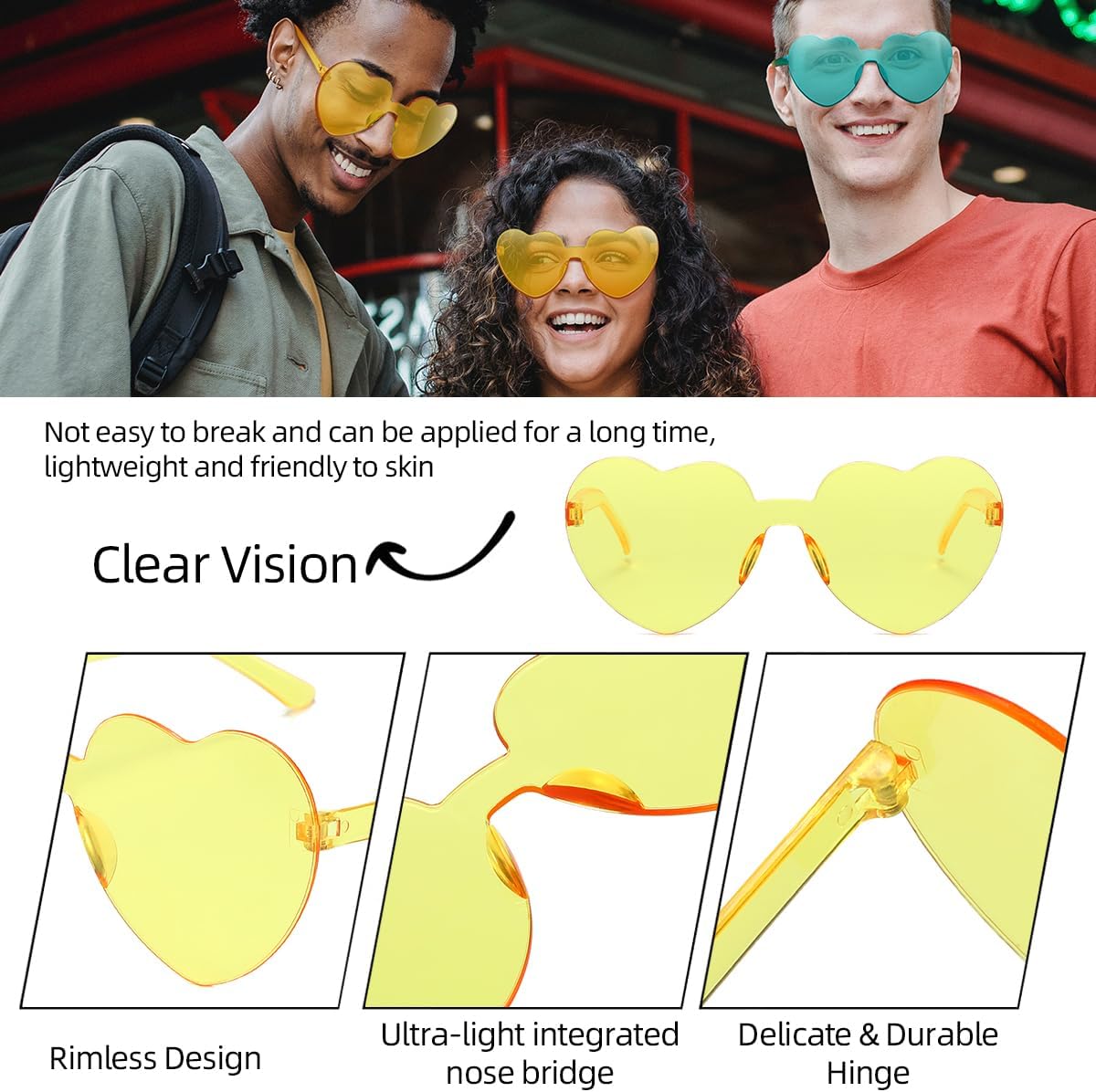 12/20/24 Pairs Heart Sunglasses for Women Men, Trendy Heart Shaped Rimless Transparent Sunglasses