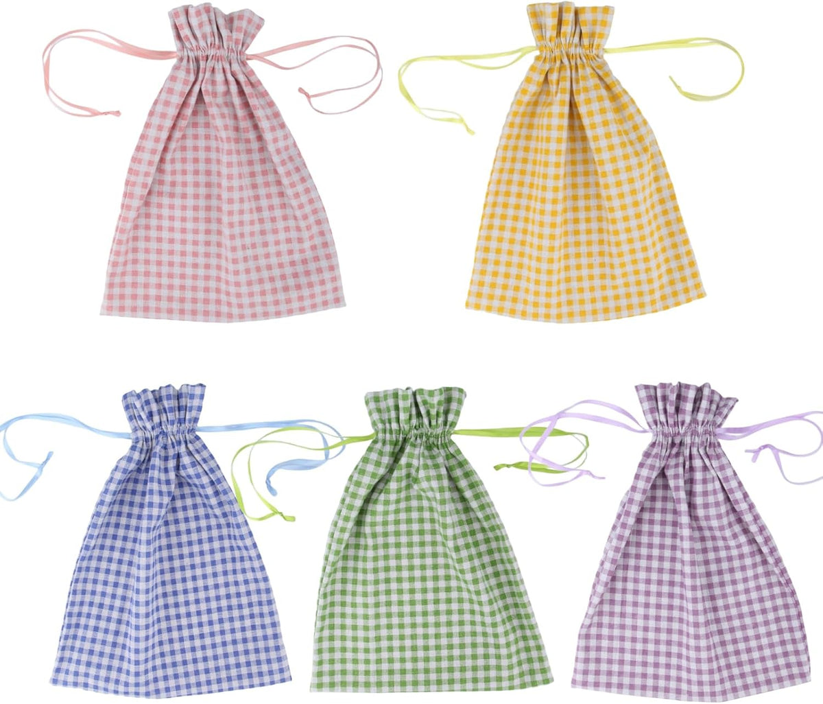 Meseey 5 Pcs Large Easter Burlap Bags with Drawstrings 16 x 12 Inch Buffalo Plaid Gift Bags Gingham