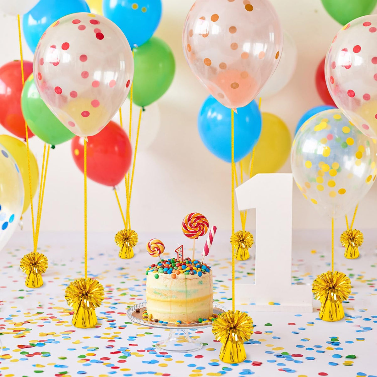 24 PCS Balloon Weights Metallic Anchor, Balloon Holder Heavy Weights with and 1 Roll Iridescent