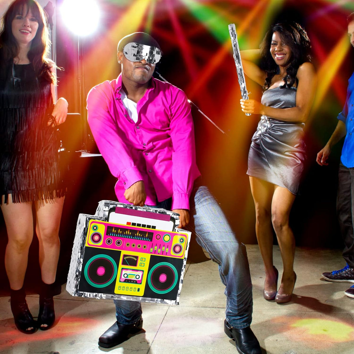 Boombox Pinata with Stick & Hanging Loop Retro 90s Hip Hop Mexican Pinata Game for Back to the 80s
