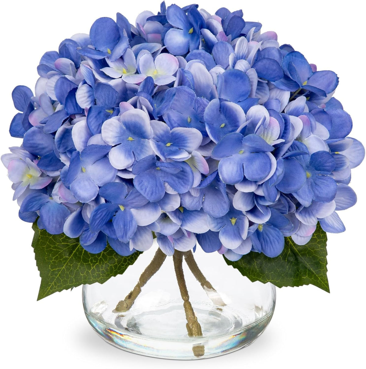 Hollyone Hydrangea Artificial Flowers with Vase Slate Blue Silk Fake Flowers Arrangements Floral