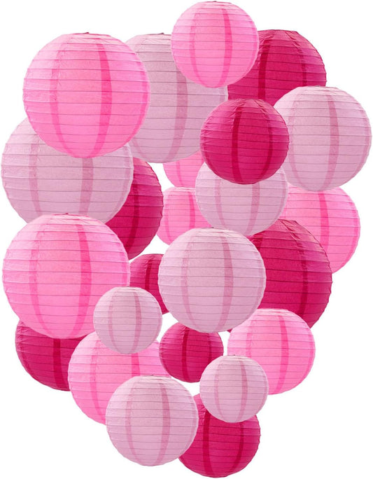 Pink Paper Lanterns Decorative, Chinese/Japanese Hanging Round Paper Lanterns Decorations for